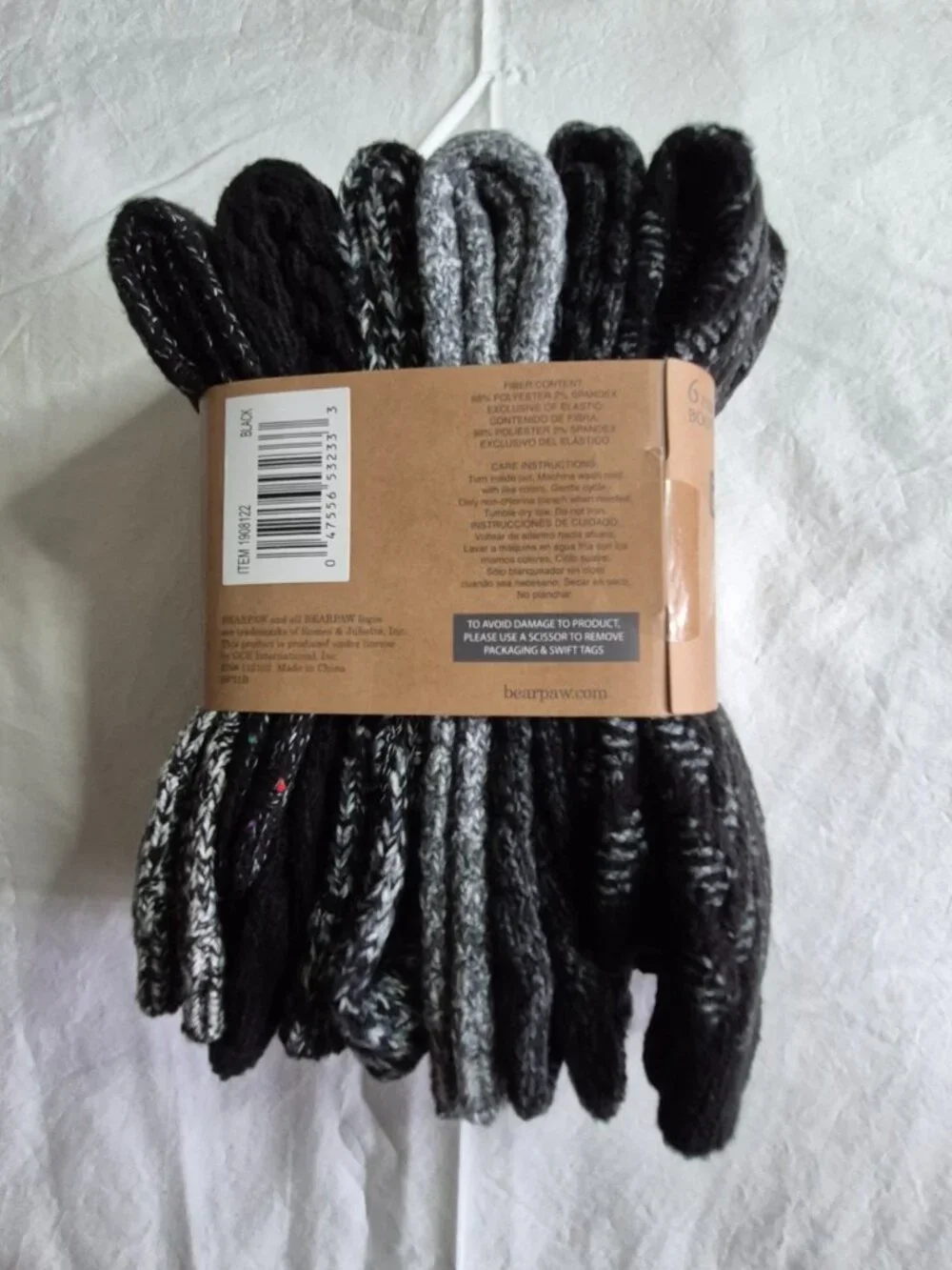BearPaw Women's 6-Pair Boot Socks Black Combination, Fits Shoe Size: 4-10 NWT